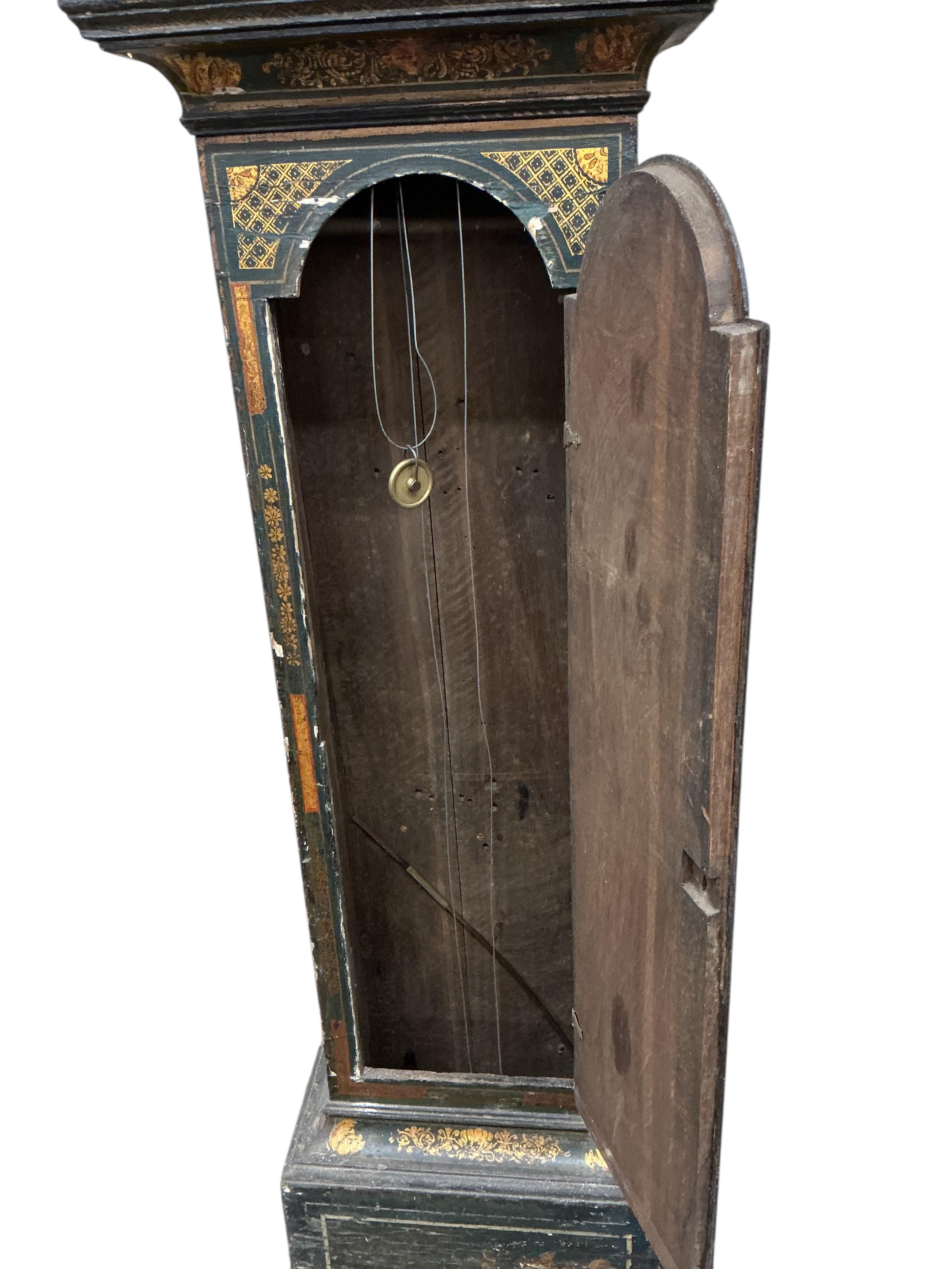 A chinoiserie lacquered longcase clock, dial marked Robert Lyon, height 230cm